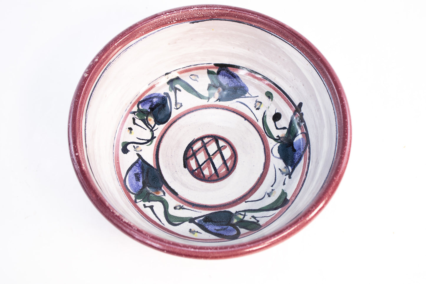 Hand-Painted Studio Pottery Bowl Signed 1993 Floral Ceramic Serving Bowl
