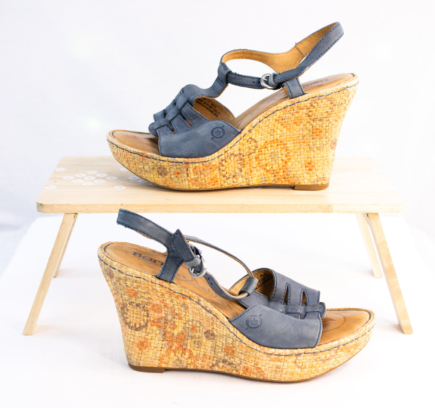 Born Blue Leather Wedge Sandals | Women’s Size 9 | Boho Espadrille Platform