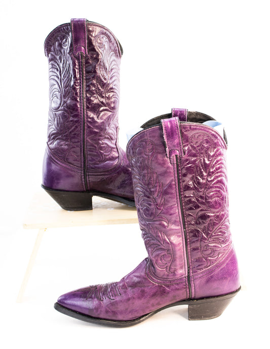Vintage Purple Western Boots – Women’s 8.5 | Leather Cowgirl Boots