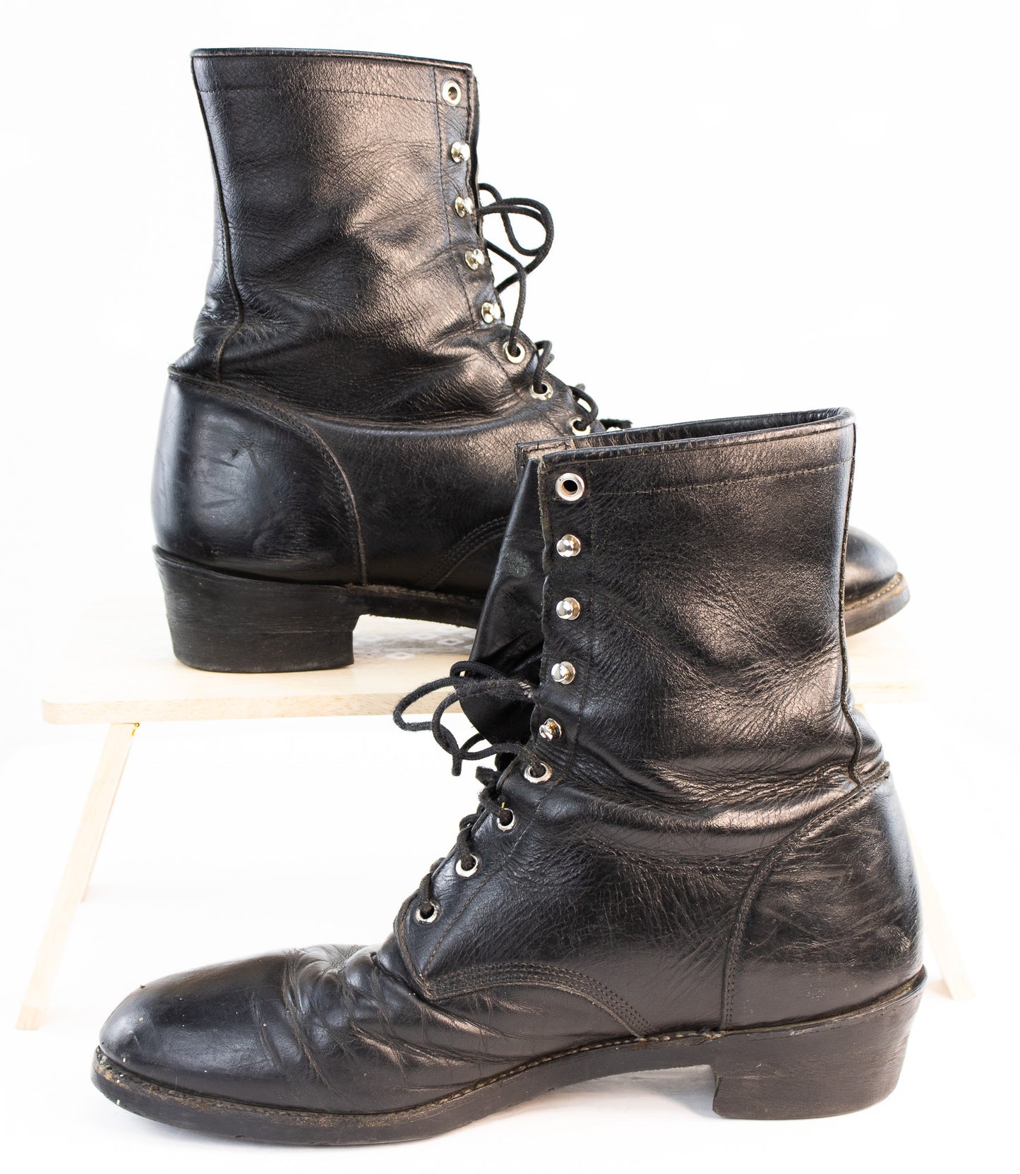 Vintage Justin Black Leather Lace-Up Ankle Boots | Made in USA