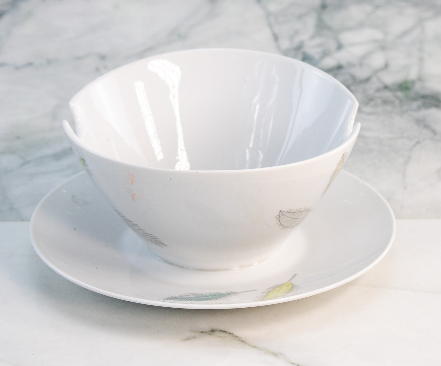 Rosenthal Germany Snack Bowl Set Mid Century Feather Porcelain Serving Dish