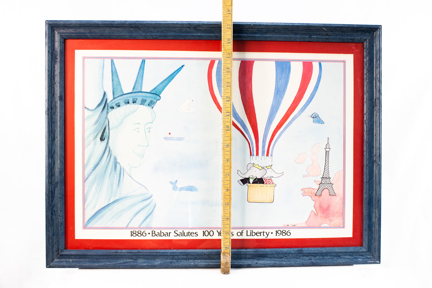Vintage Babar Liberty Print Framed 1986 Statue of Liberty France America Art