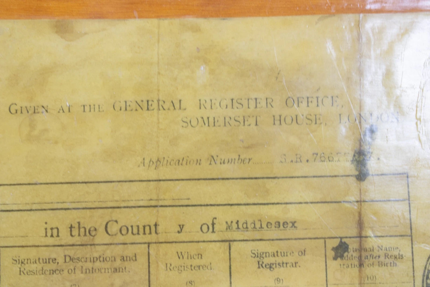 Mounted 1872 British Birth Record – Somerset House Facsimile on Wood | Rustic UK