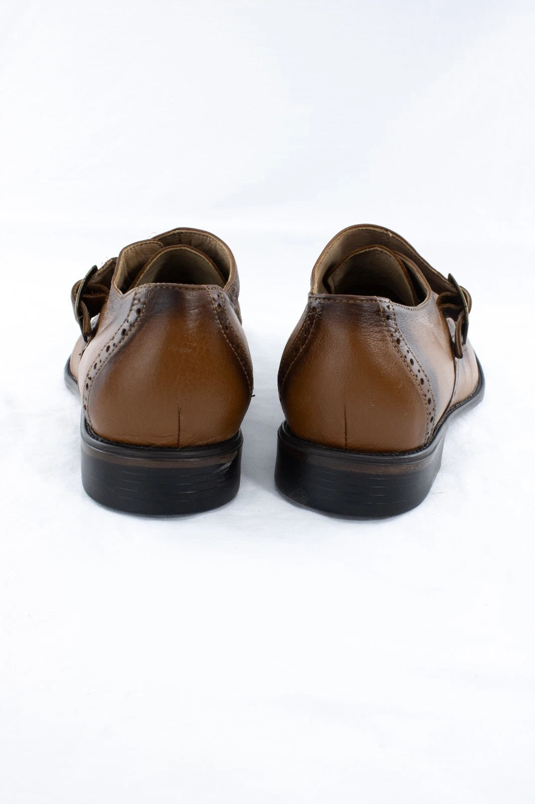Alexander & Lucy Handmade Leather Monk‑Strap Brogue Shoes • Cognac Brown •