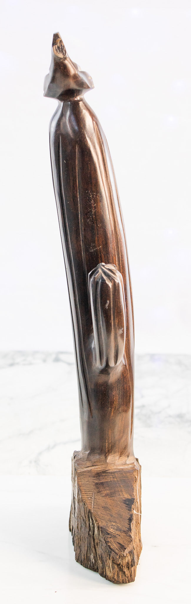 Hand-Carved Wooden Cactus Sculpture w/ Bird | Southwest Modern Folk Art | c. 1950s–70s