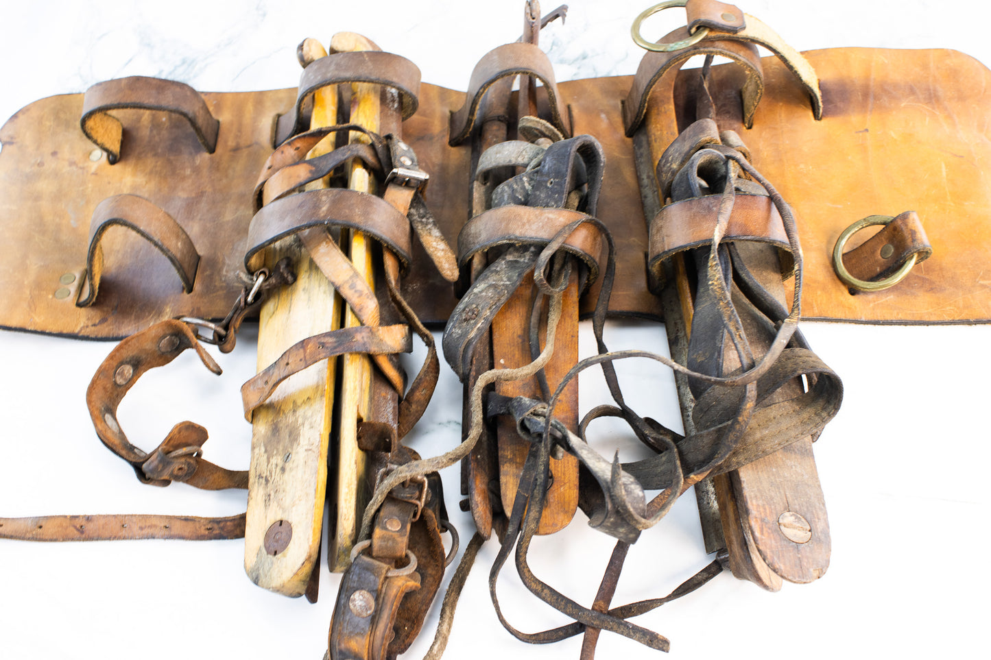 Antique Strap-On Ice Skates Set w/ Leather Carrier – c. 1880–1915