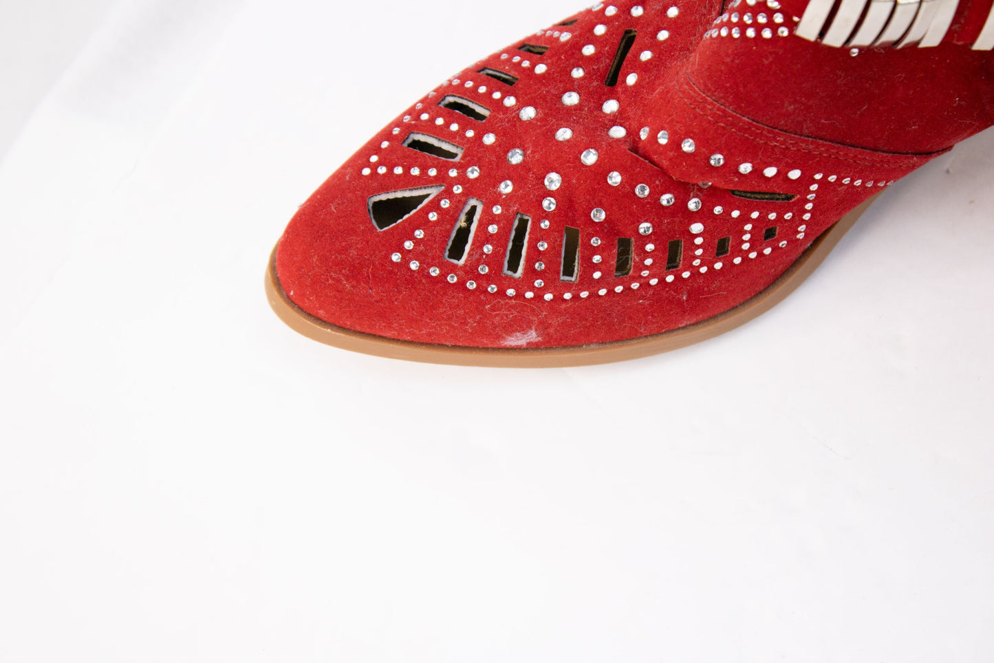 Red Studded Western Ankle Booties Womens 8 8.5 EU39 Suede Buckle Heel