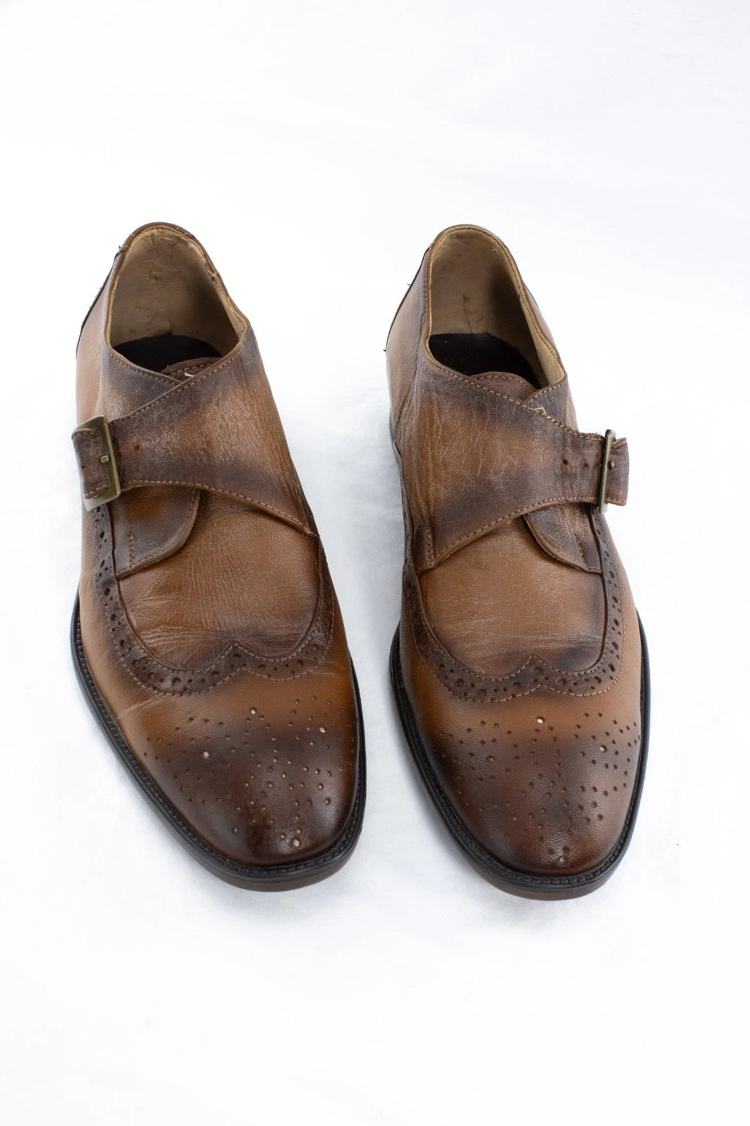 Alexander & Lucy Handmade Leather Monk‑Strap Brogue Shoes • Cognac Brown •