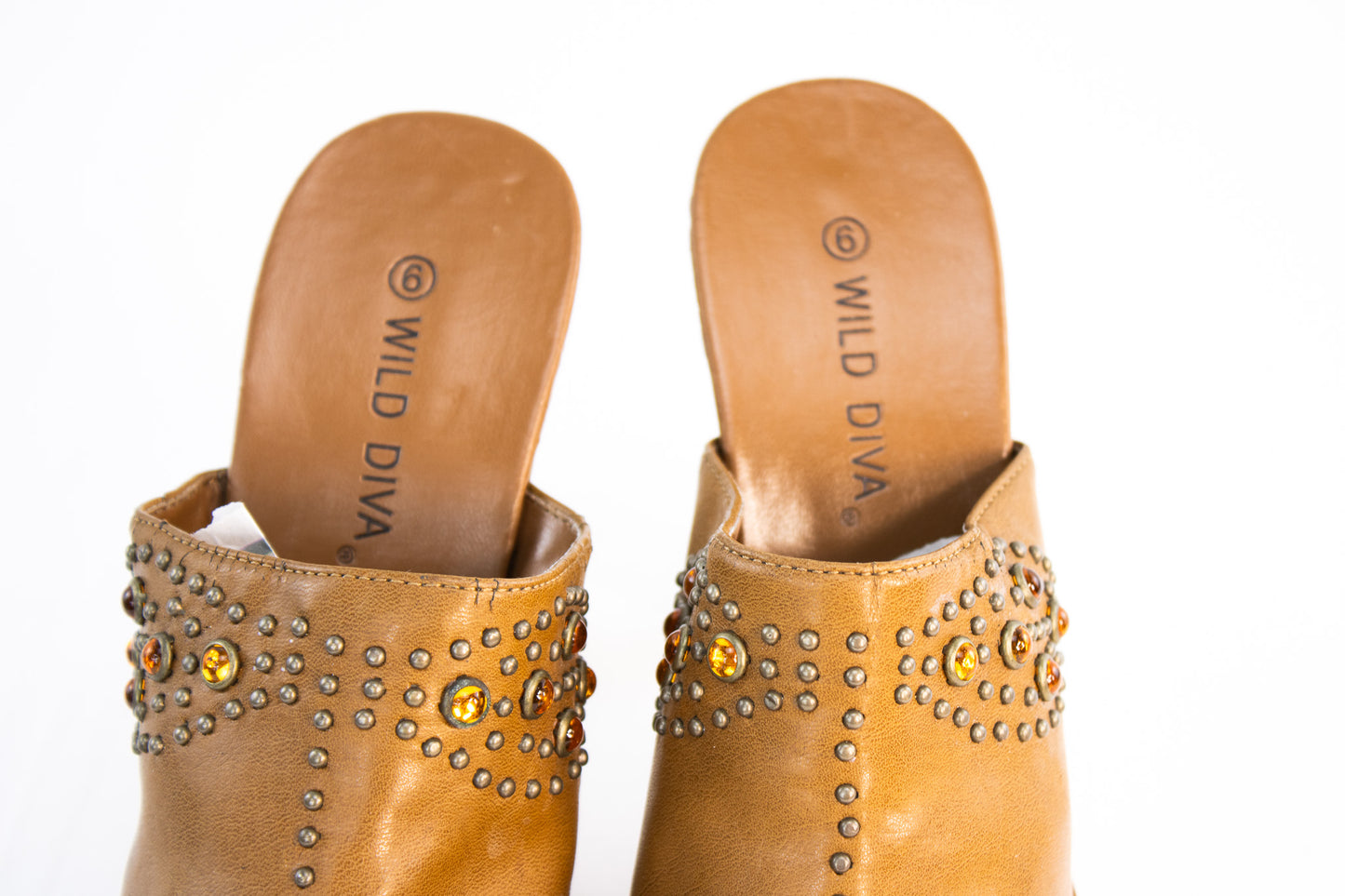 Wild Diva Studded Clog Heels Brown Platform Mules Size 6