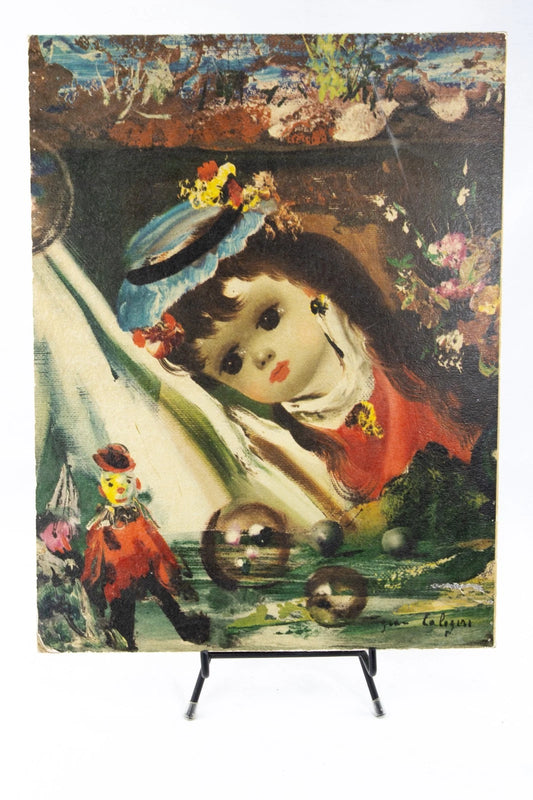 🎨 Vintage Jean Calogero “Doll with Clown” Mounted Print – 12x16 Whimsical 1960s
