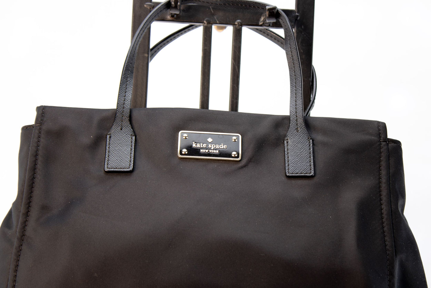 Kate Spade Black Nylon Tote Handbag Gold Hardware Zip Top