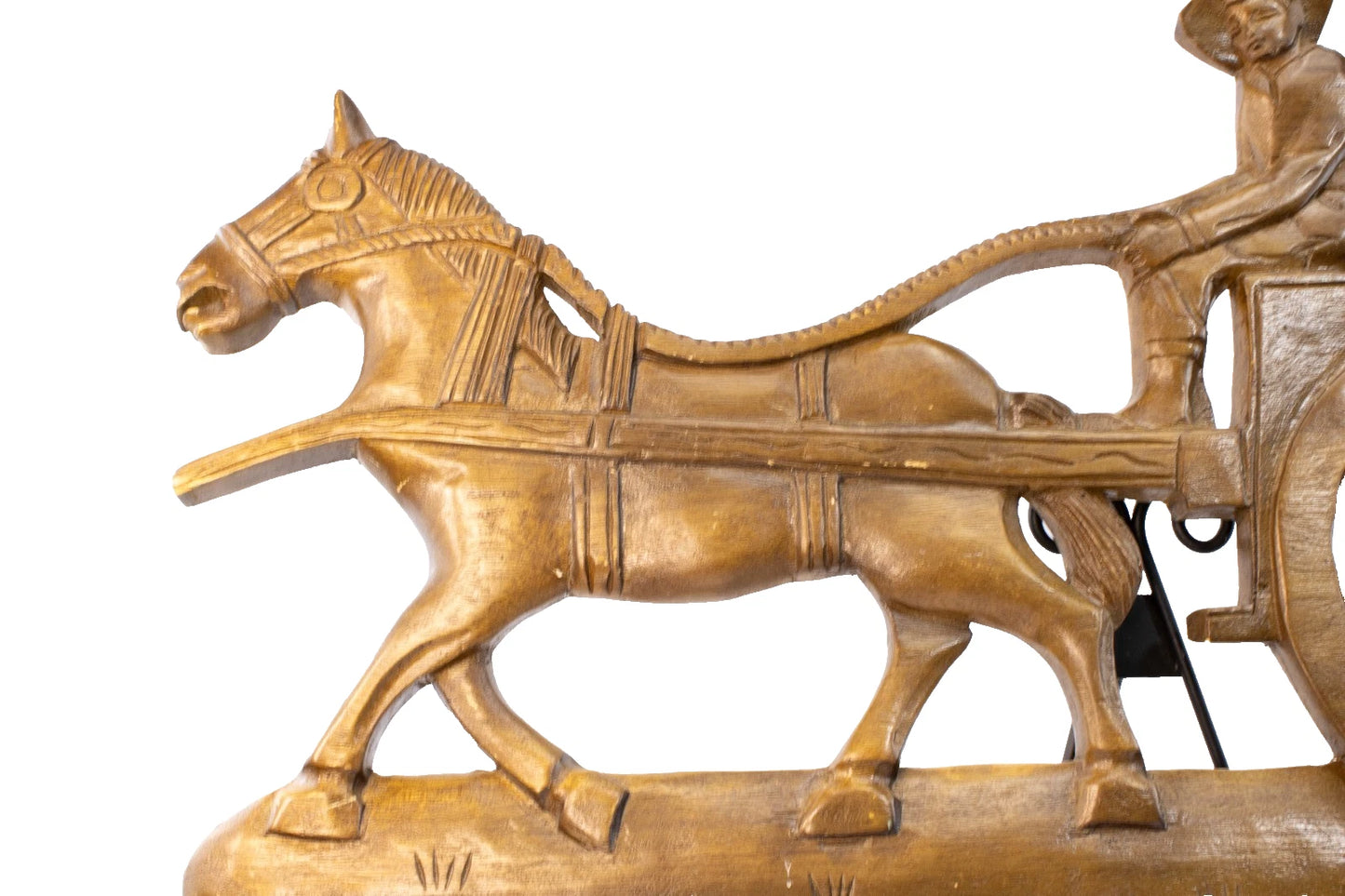 Vintage Hand-Carved Horse & Carriage Wall Sculpture Rustic Mid-Century Folk Art
