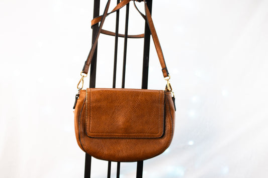 Sasha + Sofi Brown Crossbody Bag Small Flap Purse Adjustable Strap