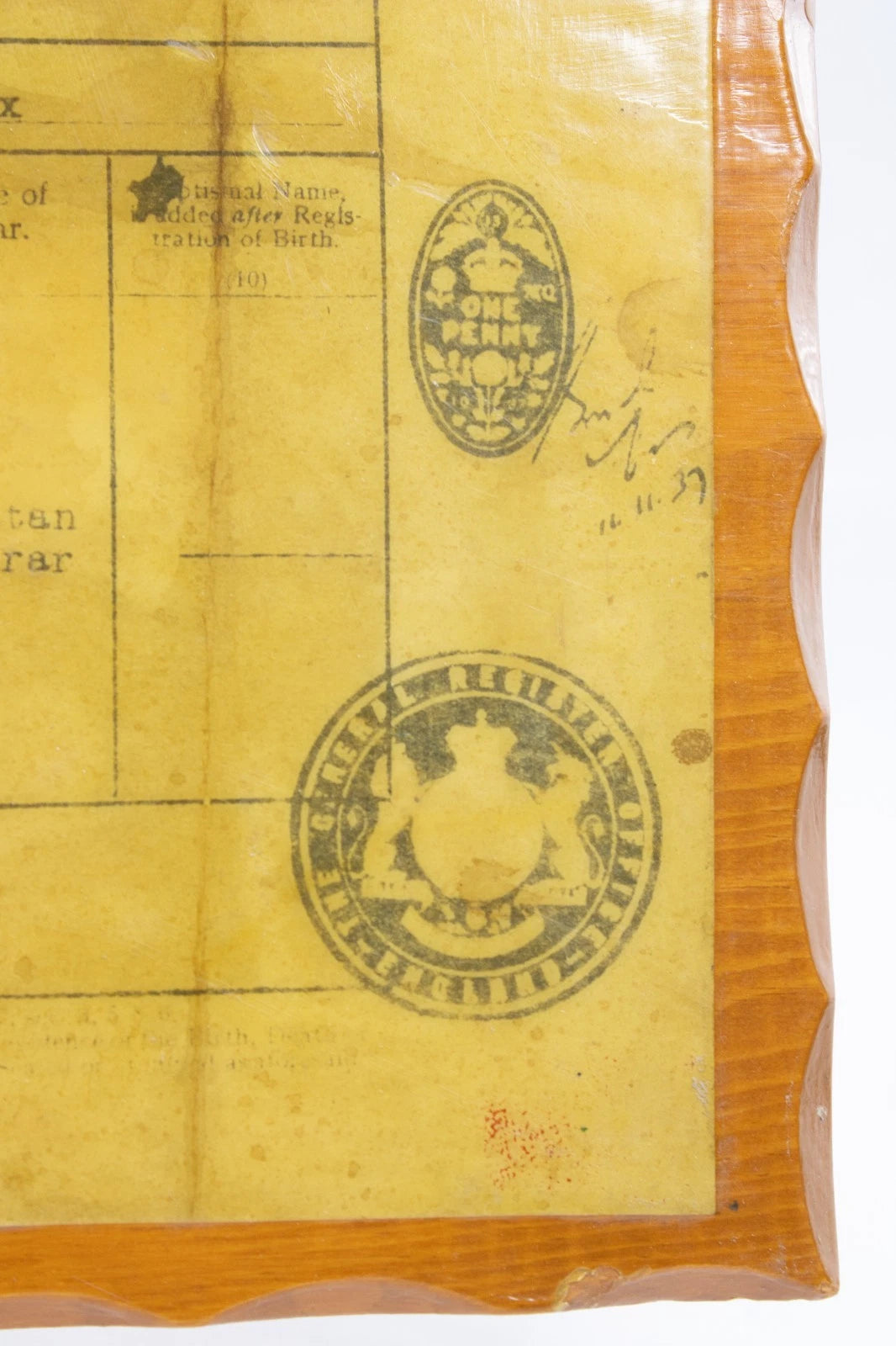 Mounted 1872 British Birth Record – Somerset House Facsimile on Wood | Rustic UK