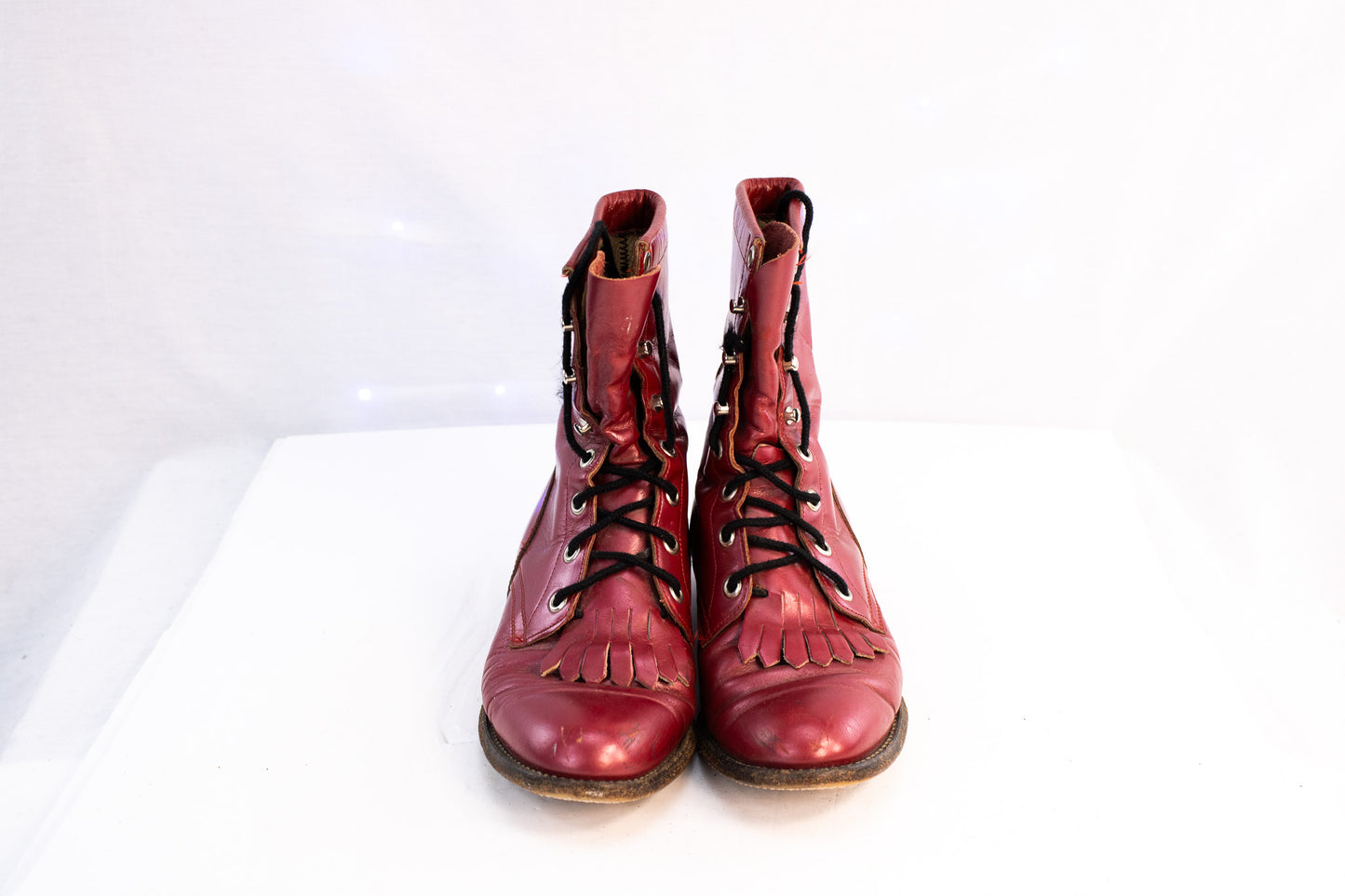 Justin Boots Red Leather Lace-Up Ankle Boots Women’s 6.5 Fringe Detail