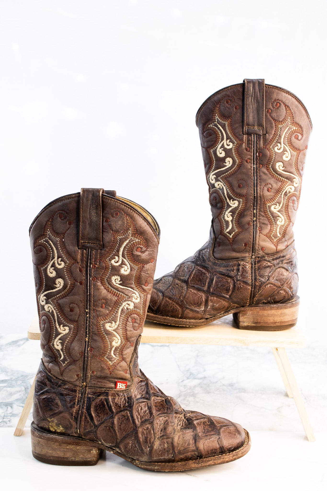 Big Bull Kids Cowboy Boots Brown Embroidered Western Youth 6.5B