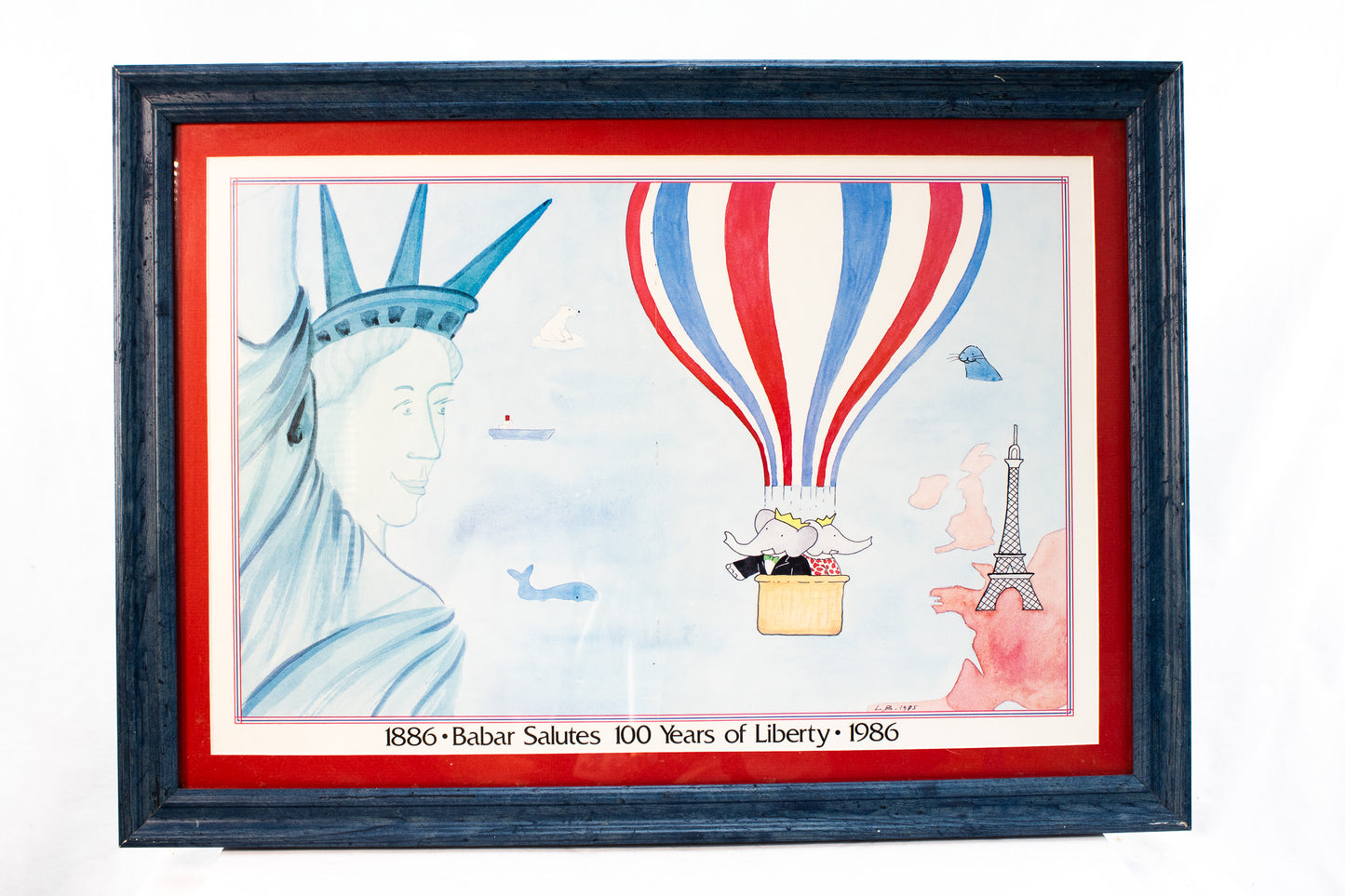 Vintage Babar Liberty Print Framed 1986 Statue of Liberty France America Art