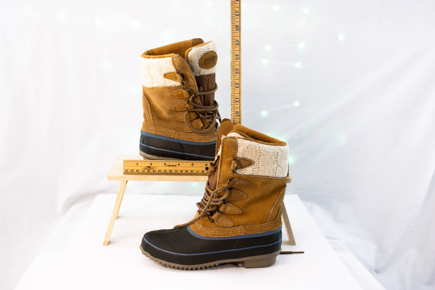 Khombu Womens Duck Boots Size 6 Winter Suede Knit Cuff Lace Up Waterproof