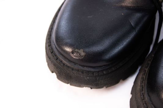 Black Leather Combat Boots Womens EU 38 US 7 Lace Up Lug Sole Zipper