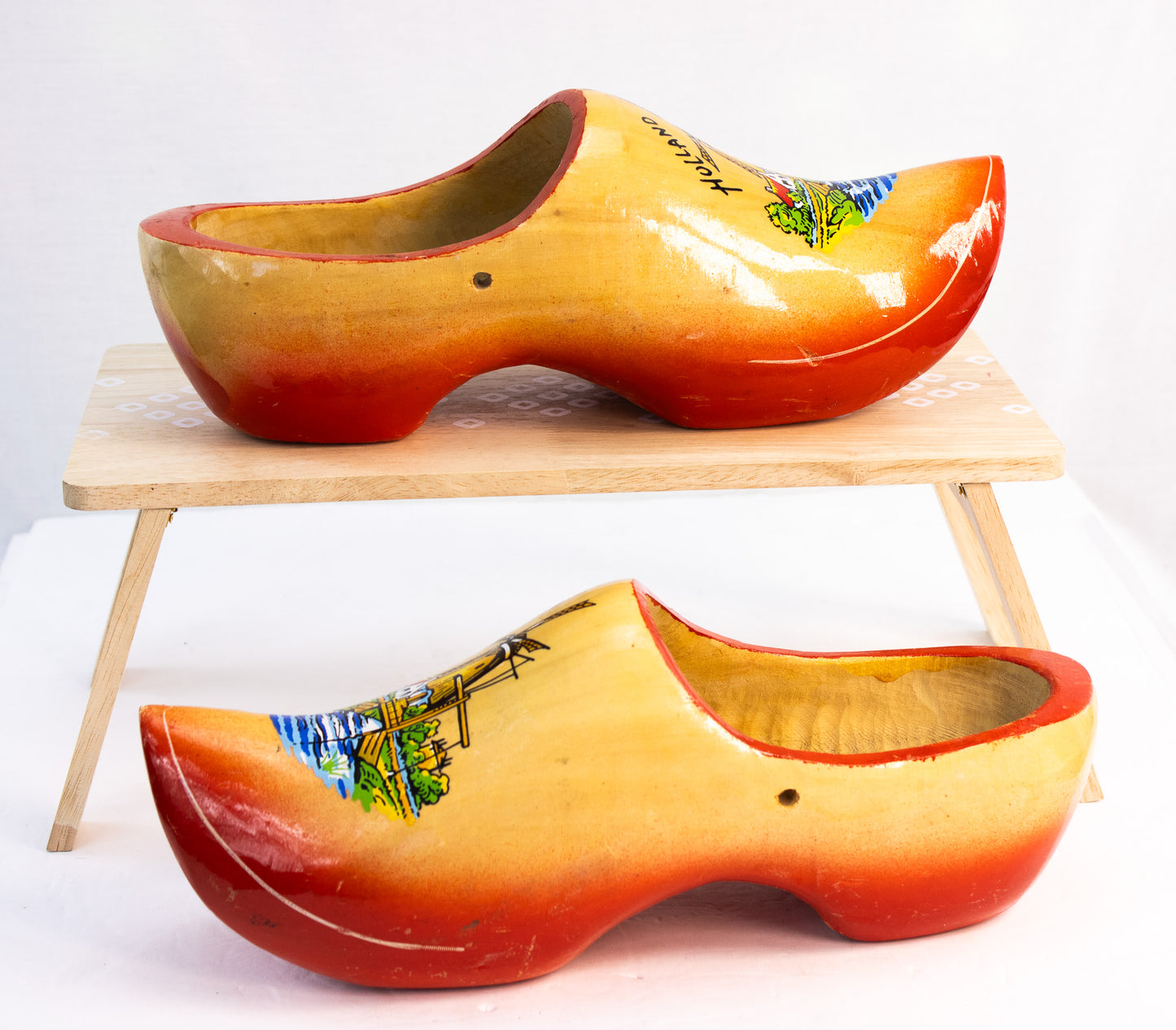 Vintage Dutch Wooden Clogs – Hand Painted Holland Windmill Folk Art Shoes