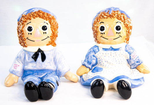 Vintage Ceramic Raggedy Ann & Andy Bookends | Set of 2