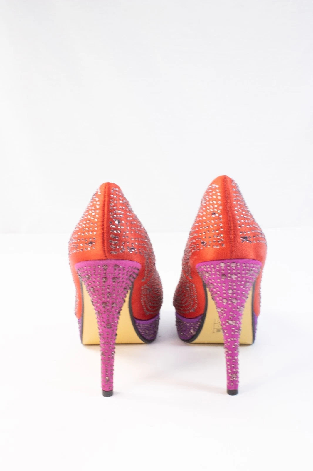 Valenti Franco Red & Purple Rhinestone Platform Heels – Size 7M – Leather Sole