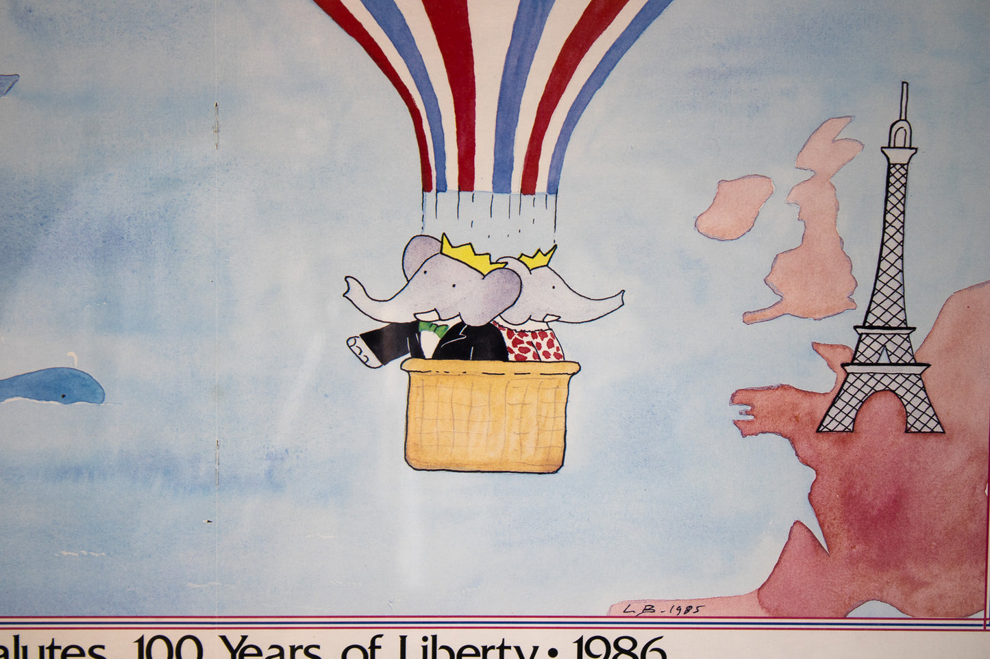 Vintage Babar Liberty Print Framed 1986 Statue of Liberty France America Art