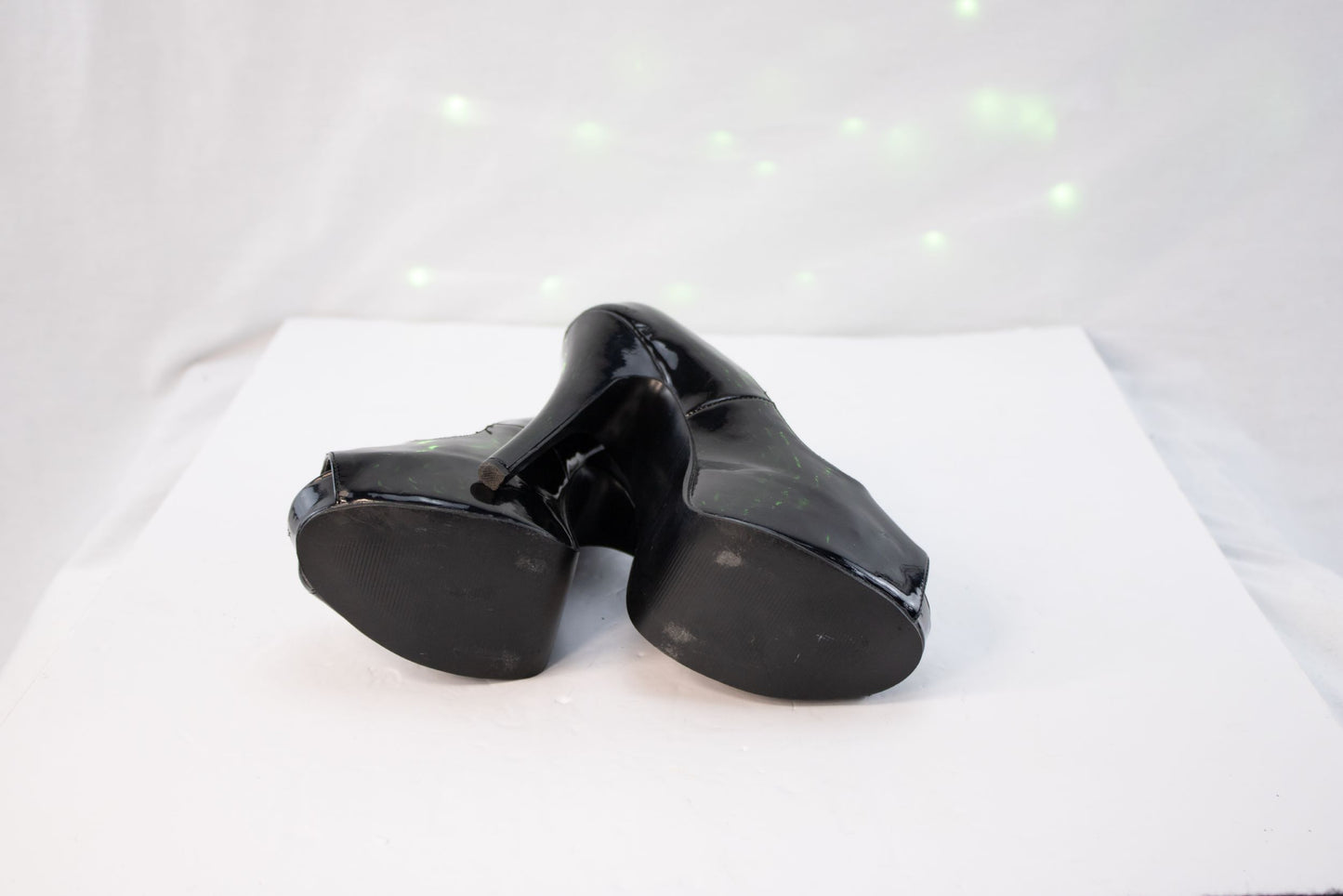 Bordello Black Patent Platform Peep Toe Stiletto Heels Womens