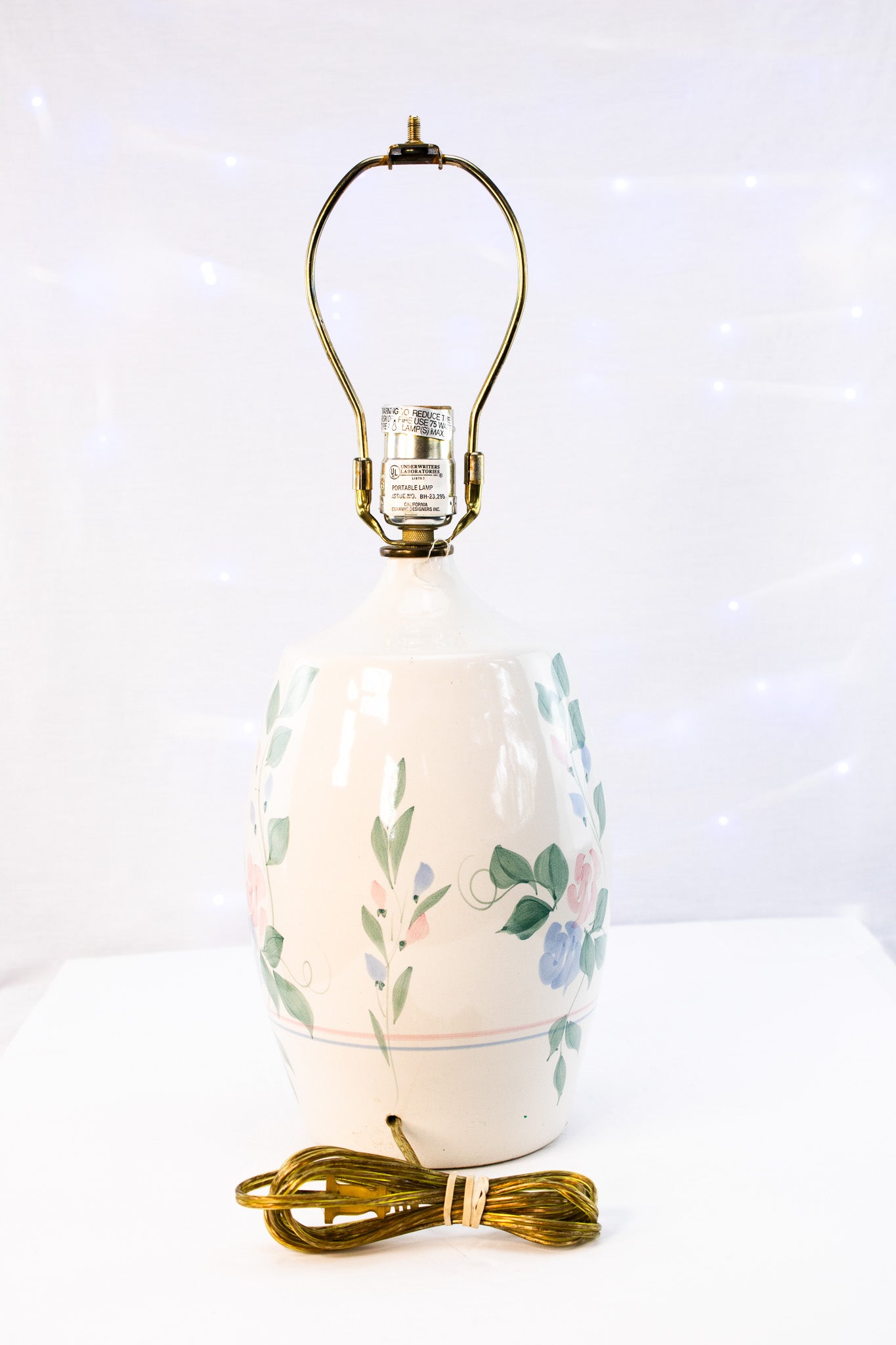 Vintage CCD Floral Ceramic Table Lamp – Handmade USA – Brass Har