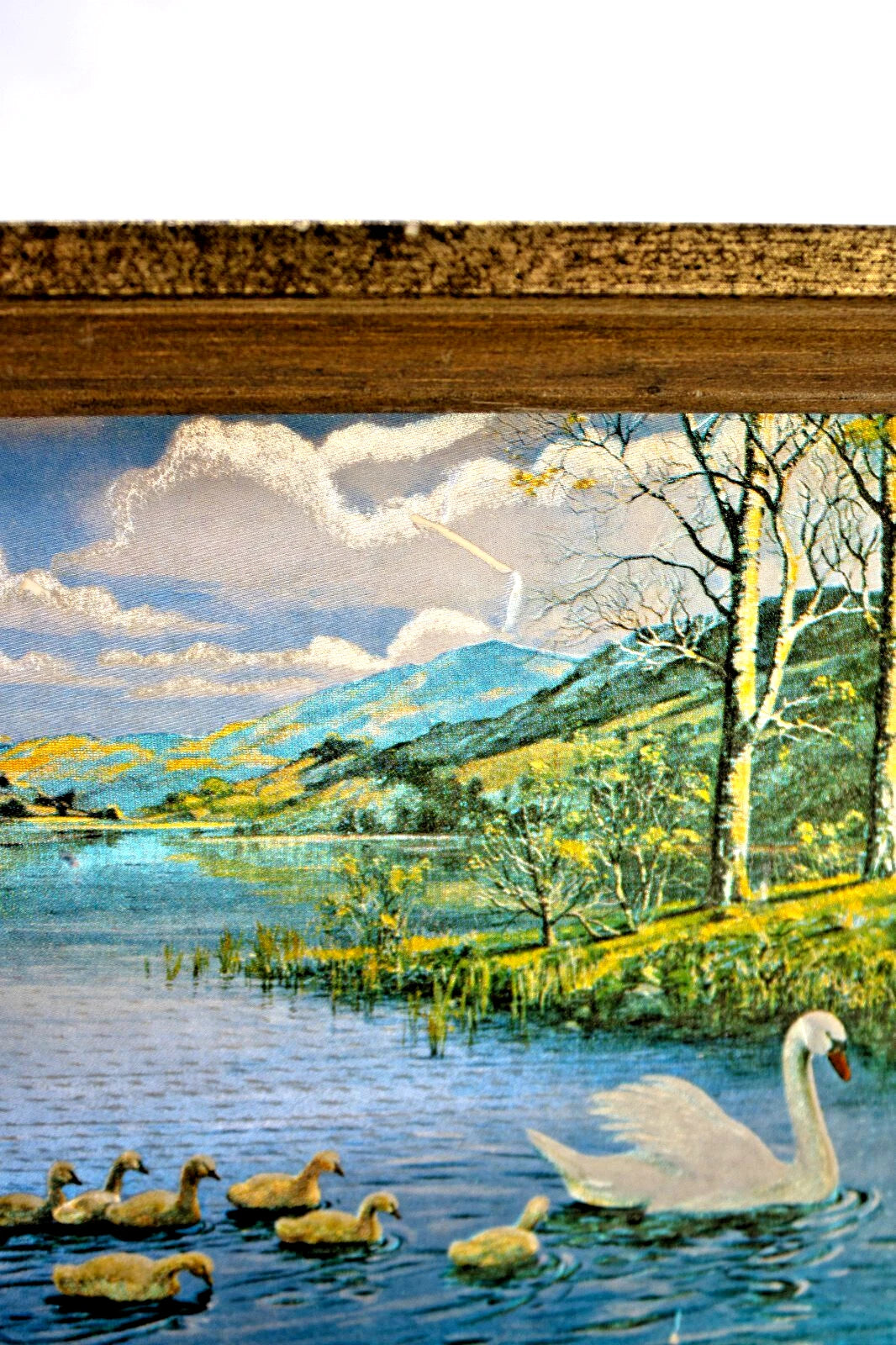 Set of 2 Vintage Foil Art Prints – Cottage Landscape & Swan Lake by L. Osborne –