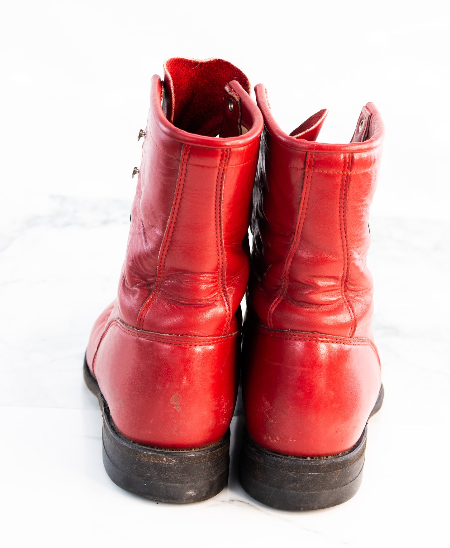 Vintage Justin Red Lace Up Boots Womens 6.5 Fringe Leather USA