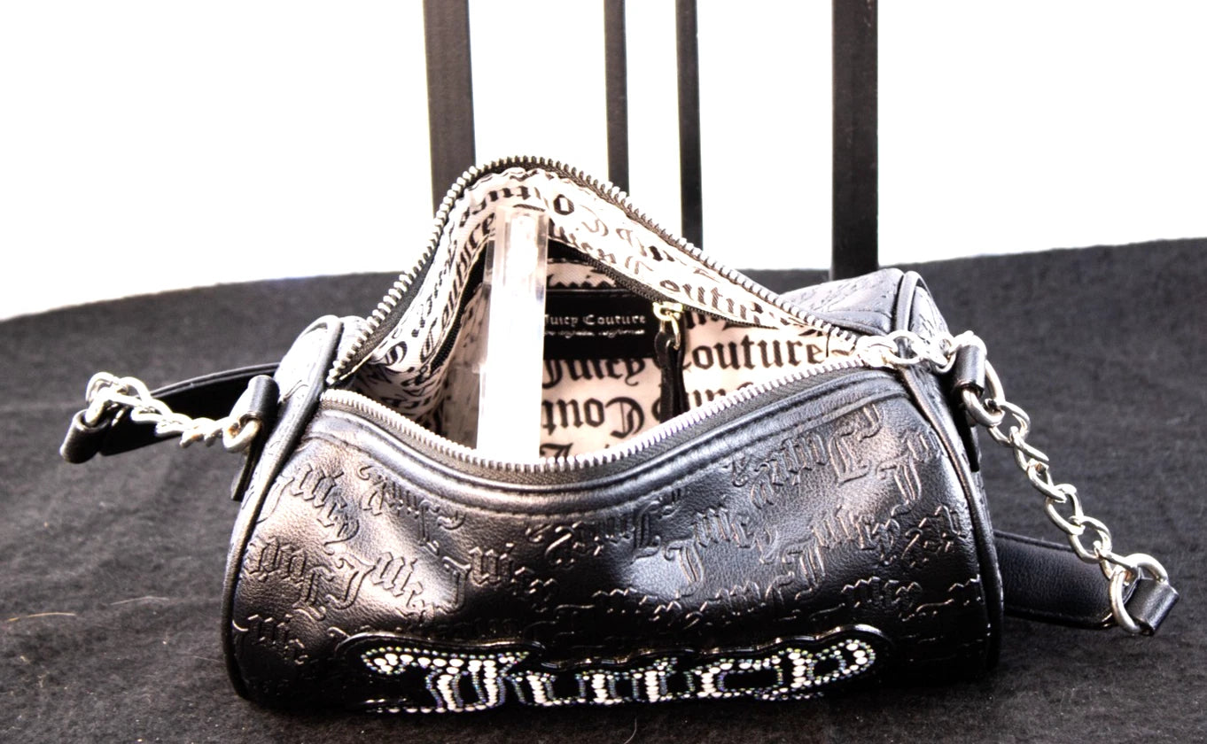 🖤 Juicy Couture Black Logo Baguette Shoulder Bag – Rhinestone “Juicy” Purse