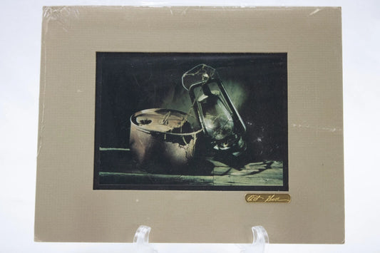 Vintage Pat Rose Foil Art Print | Rustic Lantern & Kettle Still Life