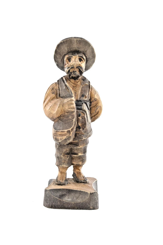 Vintage 1973 Hand Carved Wood Man Figurine | Rustic Folk Art Sculpture