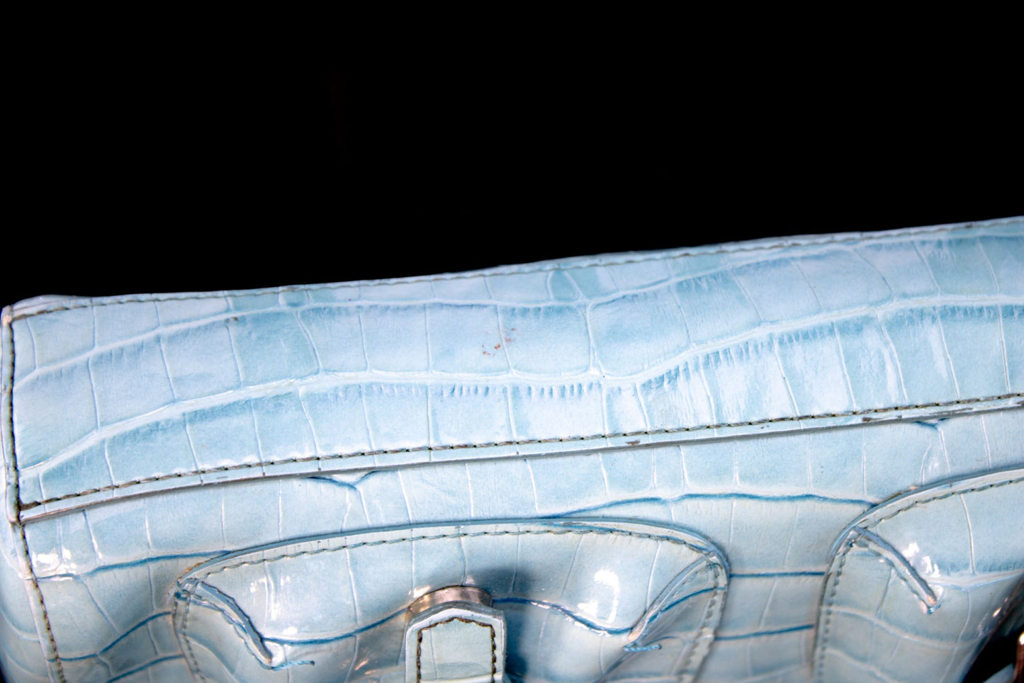 Amanda Smith Blue Croc Shoulder Bag | Y2K Mini Purse | Glossy Faux Croc