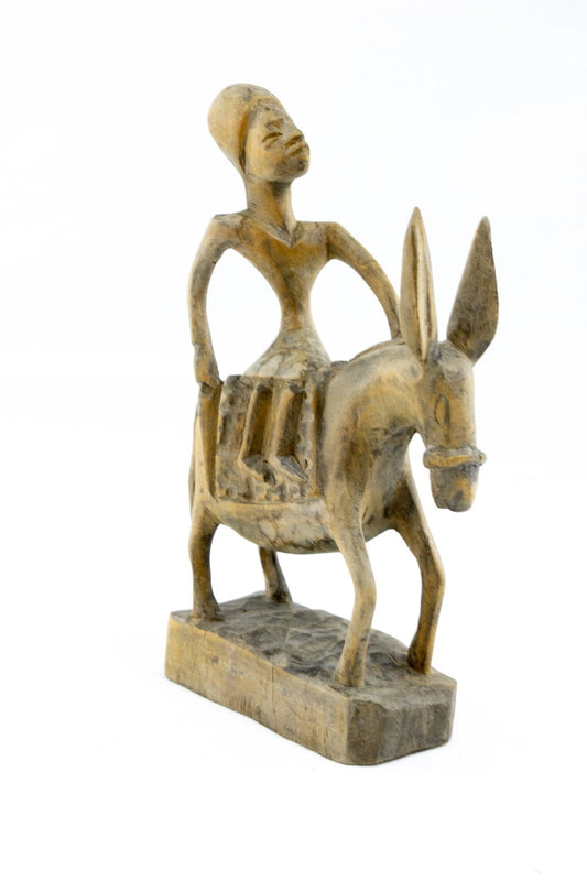 Vintage Hand-Carved African Donkey Rider Folk Art – Tribal Wood Figure – Rustic