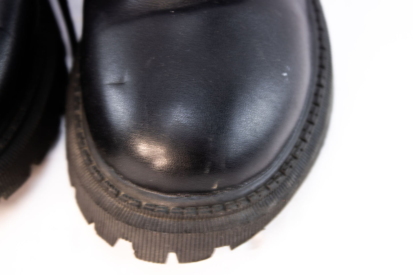 Black Leather Combat Boots Womens EU 38 US 7 Lace Up Lug Sole Zipper
