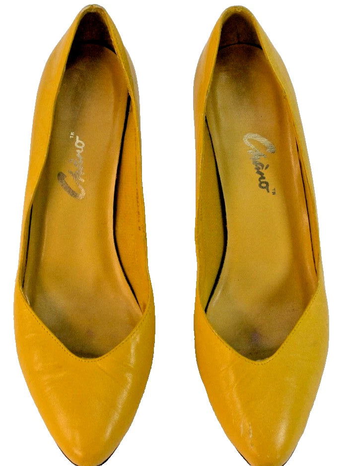 ✨Sunflower Bright & City Night – Chiaro Yellow Leather Heels 8.5M✨
