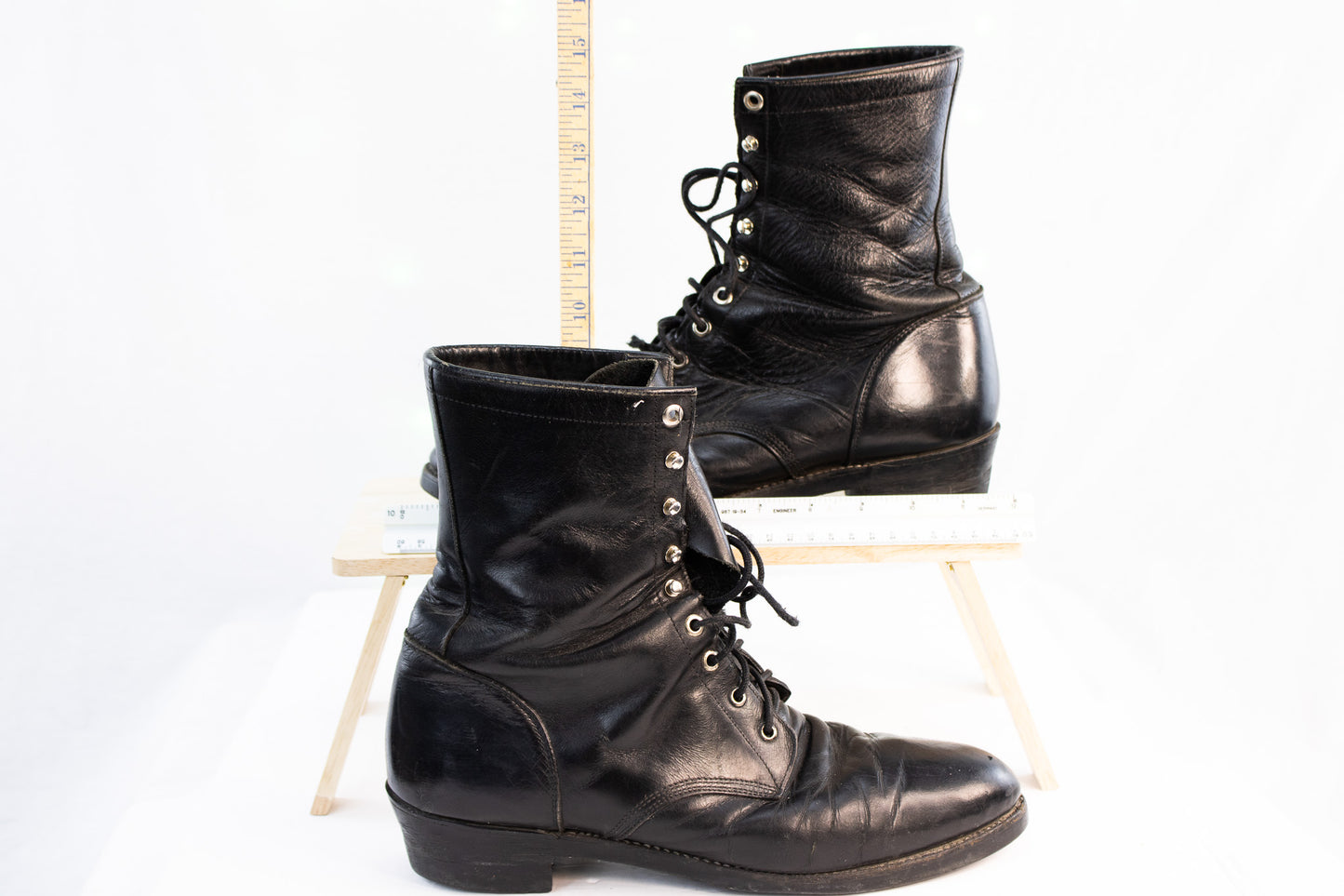 Vintage Justin Black Leather Lace-Up Ankle Boots | Made in USA
