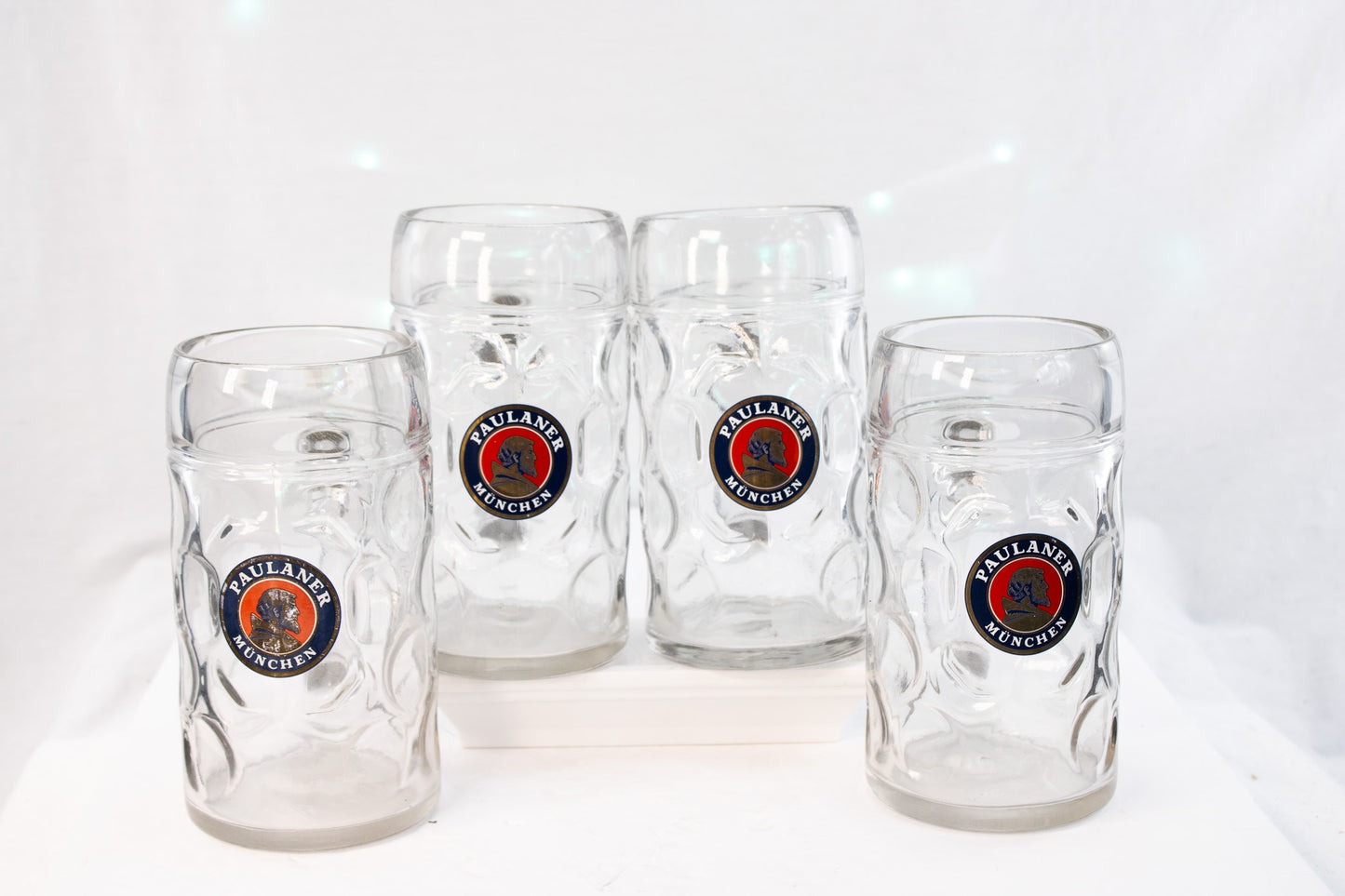 Set of 4 Paulaner Beer Steins – German Oktoberfest Glass Mugs – Vintage