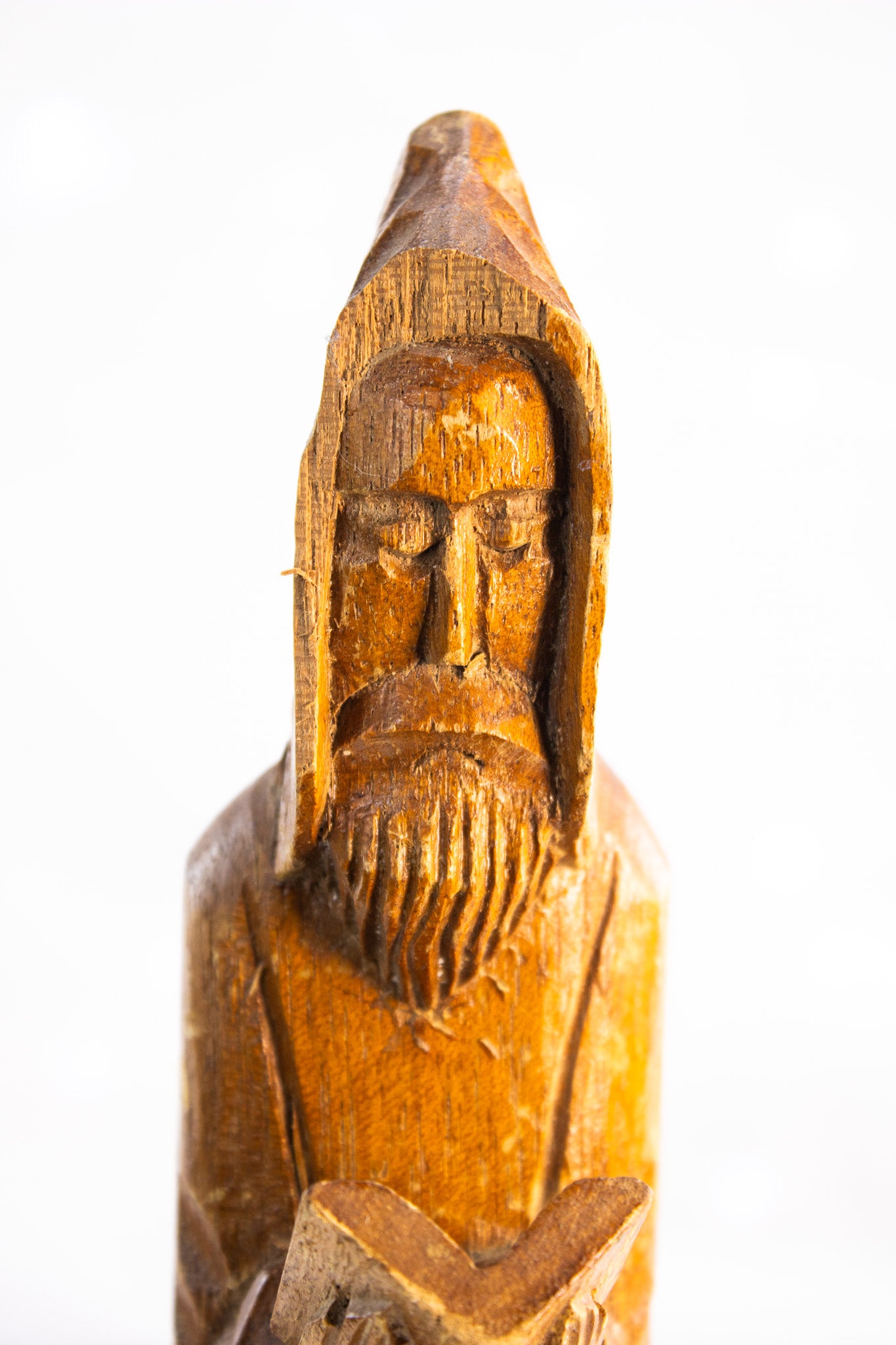 Hand-Carved Wooden Monk Sculpture | Primitive Religious Folk Art Figure