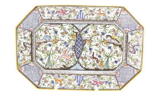 🖼️ VINTAGE HAND PAINTED PLATTER 🐦🦌🐿️- Made in Portugal