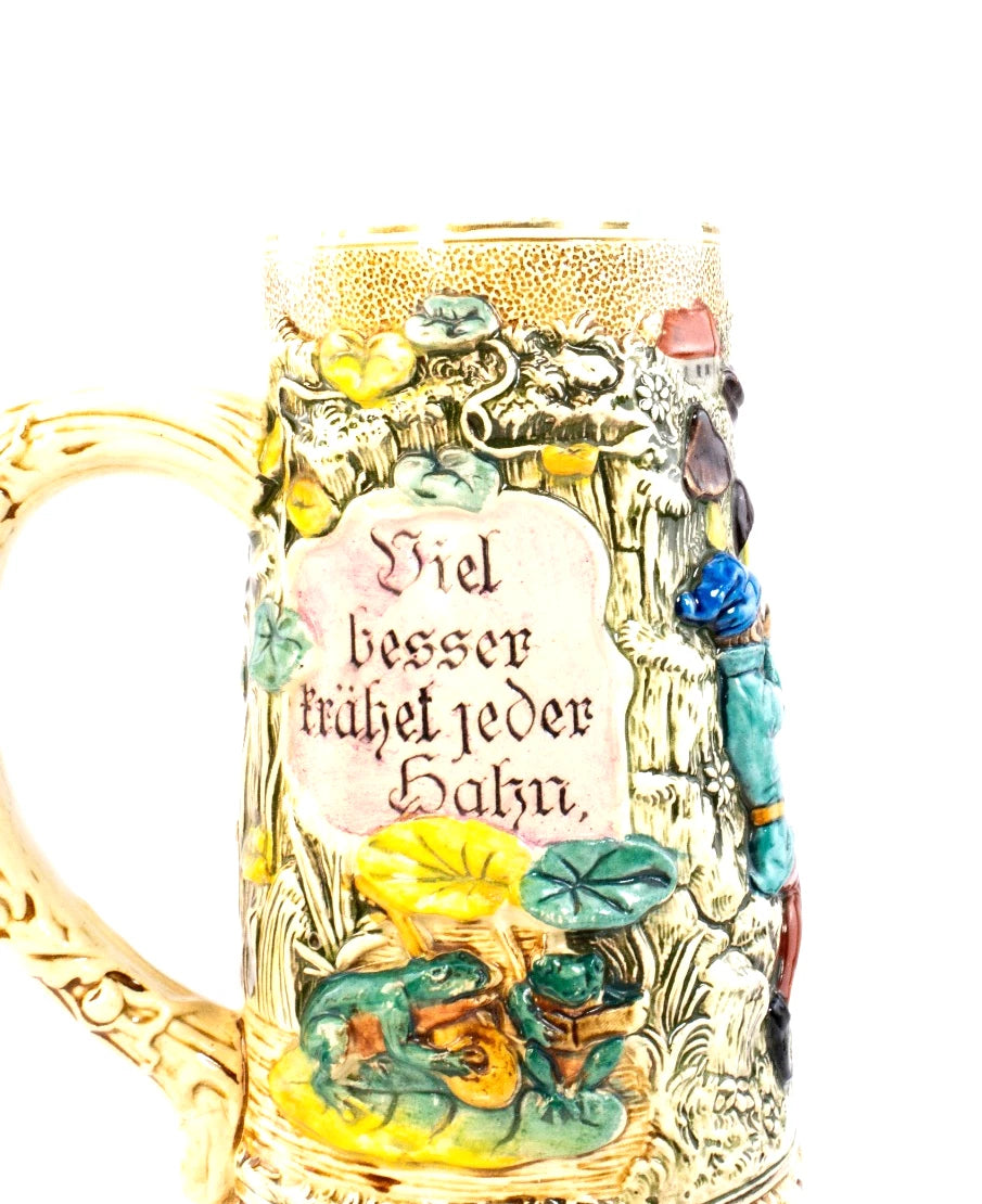 Vintage West German Beer Stein – “Viel besser fröhlet jeder Hahn” – Hand-Painted