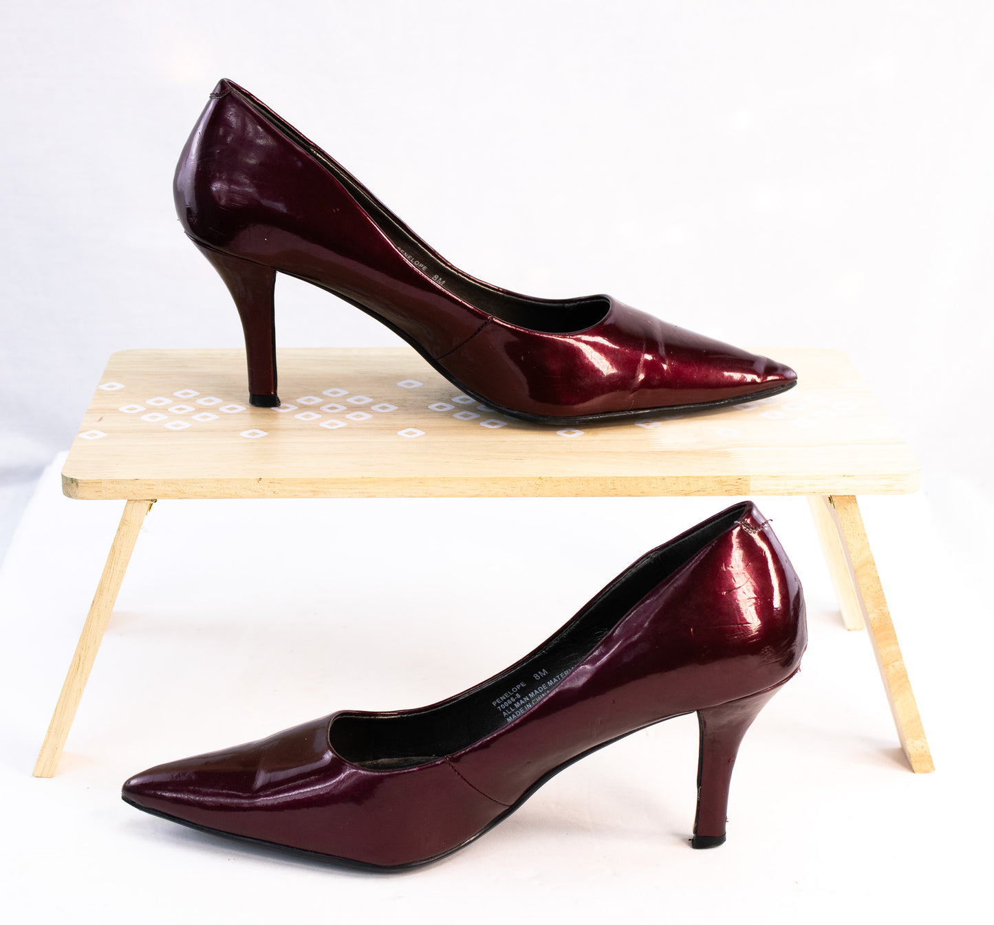 Connie Burgundy Patent Leather Pumps | Women’s Size 8 Pointed-Toe Heels