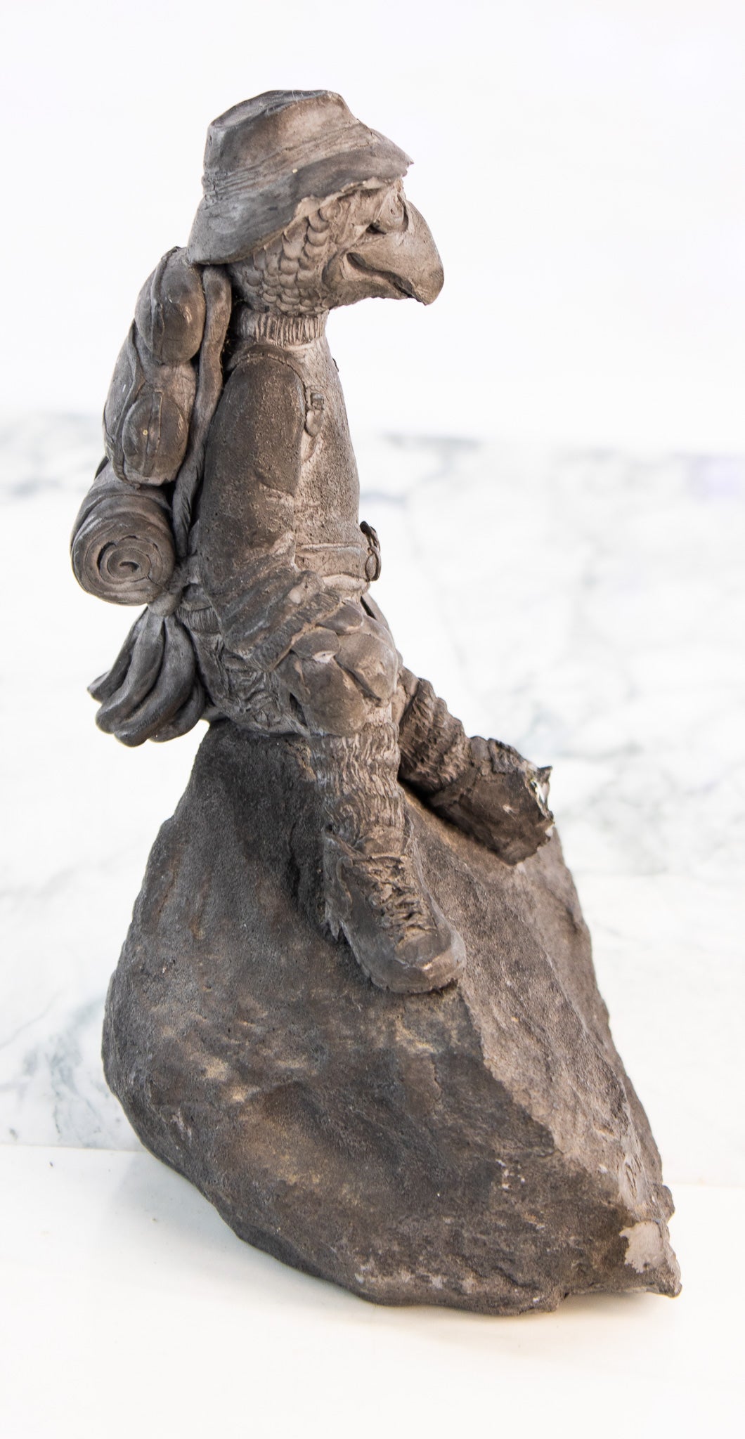 Vintage Signed Owl Sculpture 1978 | Hand Sculpted Stoneware Hiker Art