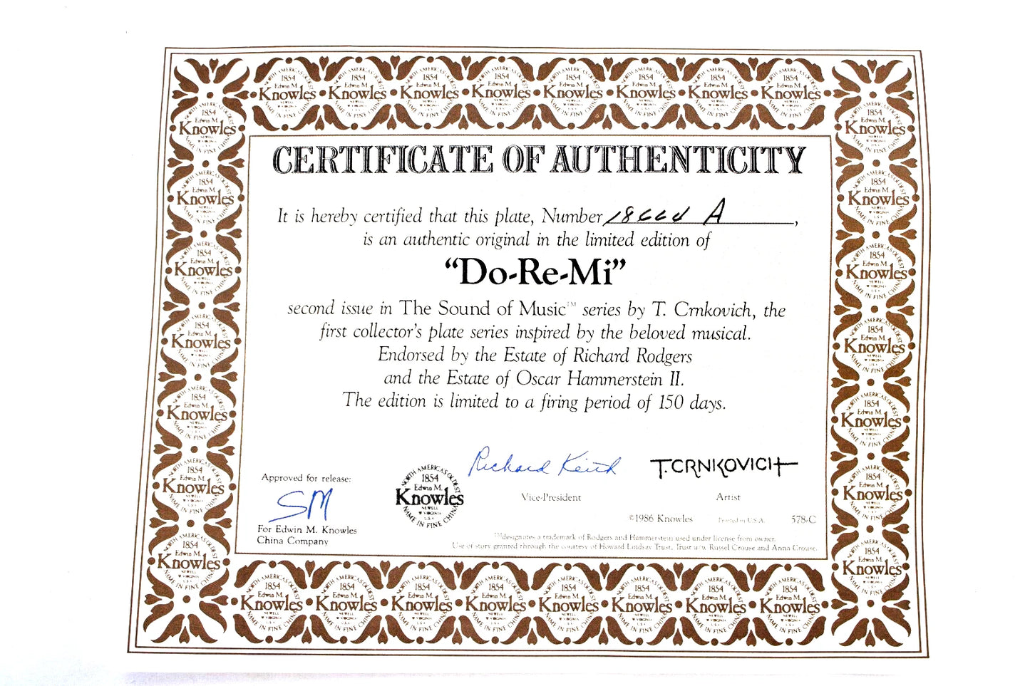 Vintage Knowles Sound of Music Plate Set – 5 Plates by T. Crnkovich – 1980s