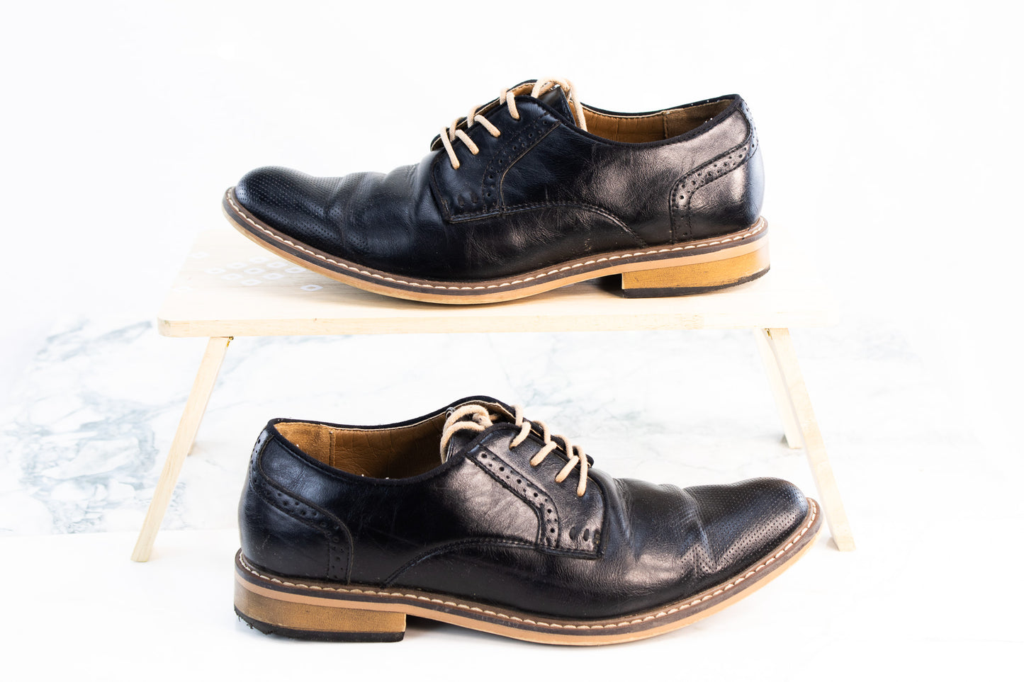 Madden Black Leather Oxford Dress Shoes Mens 8.5 Cap Toe Lace Up