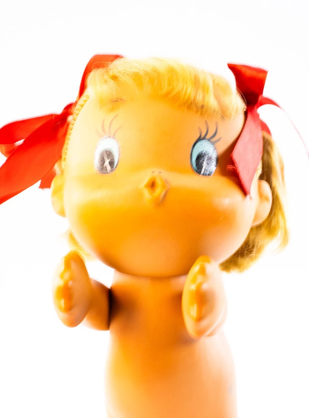 1970s Japanese Sekiguchi-Style Vinyl Doll “Red Dress Girl” -Unmarked Vintage Toy