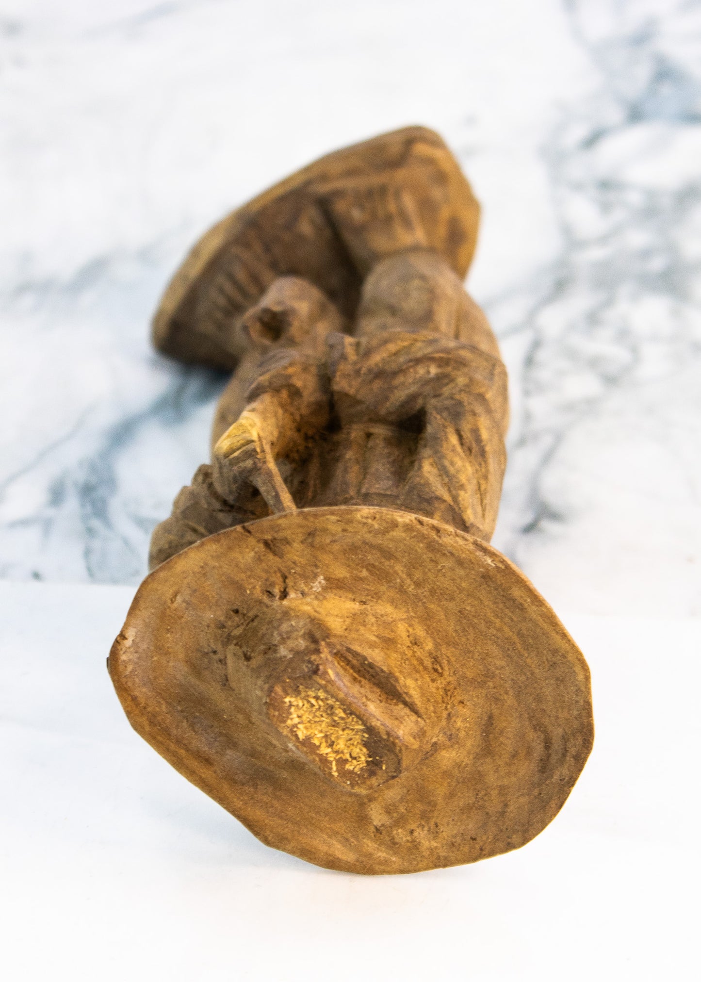 Vintage Mexican Hand-Carved Wooden Folk Art Figure with Flute