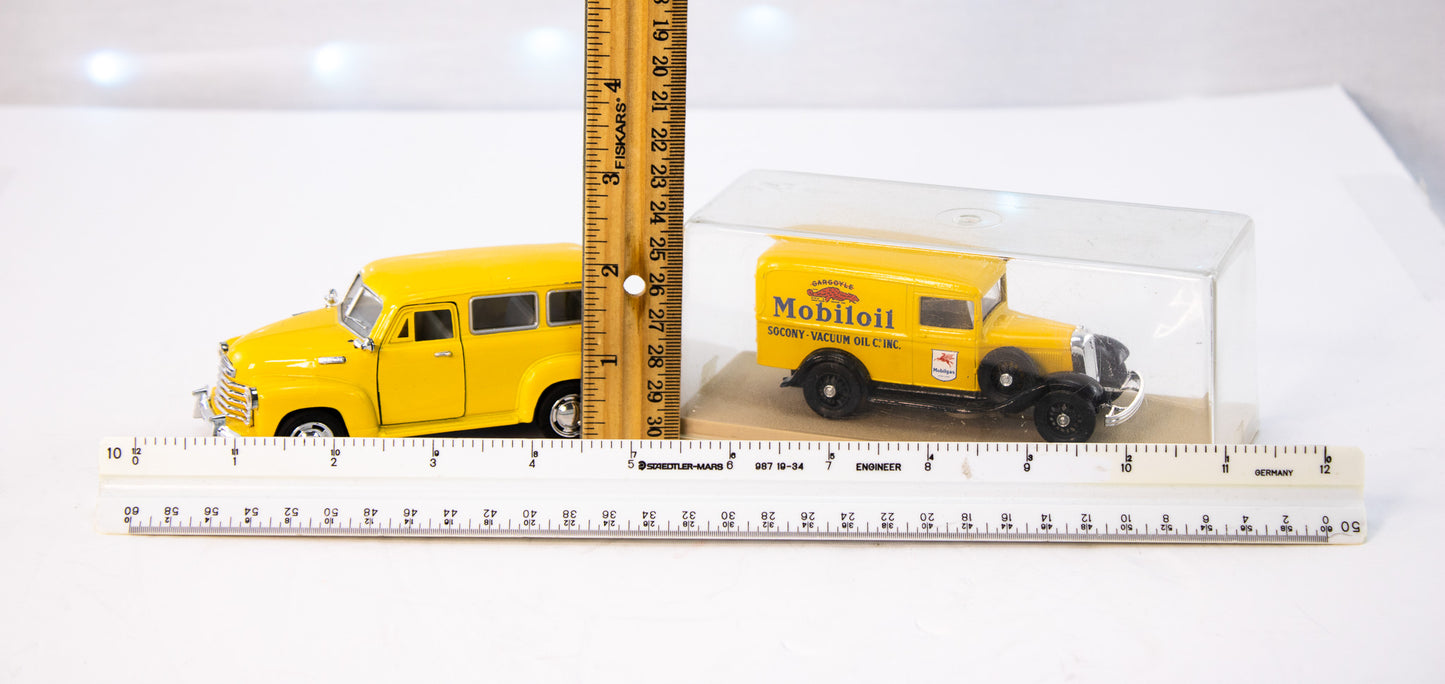 Vintage Yellow Diecast Vehicle Set – Mobil Oil Truck + Wagon (2-Piece)